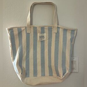 Light Blue Striped Summer Fridays Tote Bag